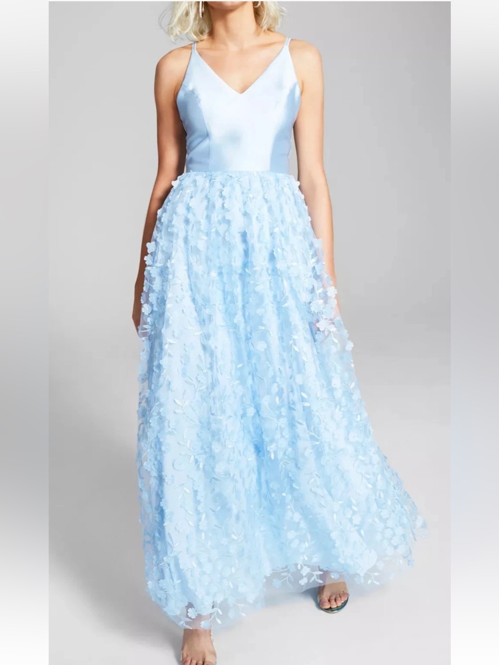 BCX Pale Blue Flower Appliqué Dress size 7
